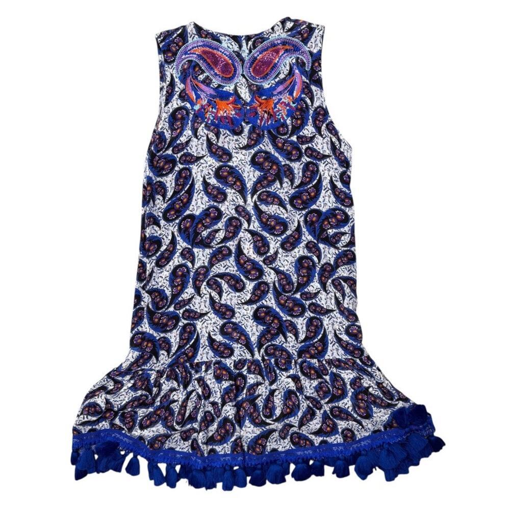 Taj by Sabrina Crippa Boho Chic Tassel-trim Paisley Mini Dress Small - Picture 3 of 7